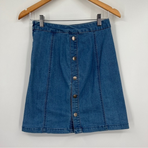RACHEL Rachel Roy Dresses & Skirts - Rachel Rachel Roy Medium Blue Wash Button Placket A-Line Mini Denim Jean Skirt